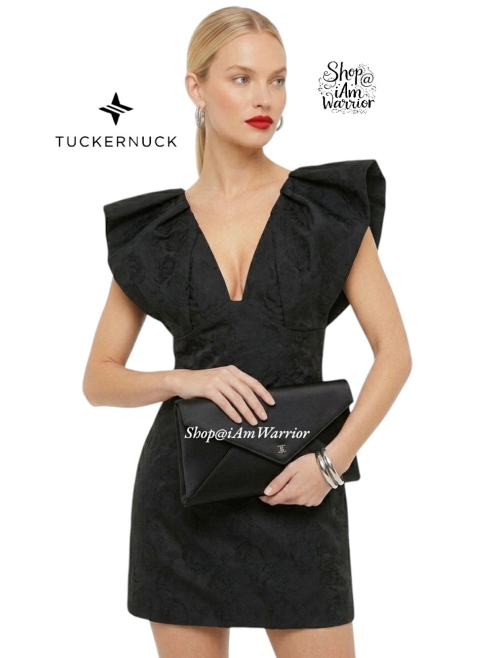 Tuckernuck black jacquard dramatic ruffle sleeve mini dress *shop@iamwarrior
